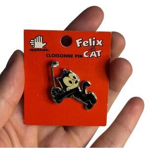 Vintage 1989 Felix the Cat Cloisonné Enamel Pin – Golfing Golfer, Applause NOS